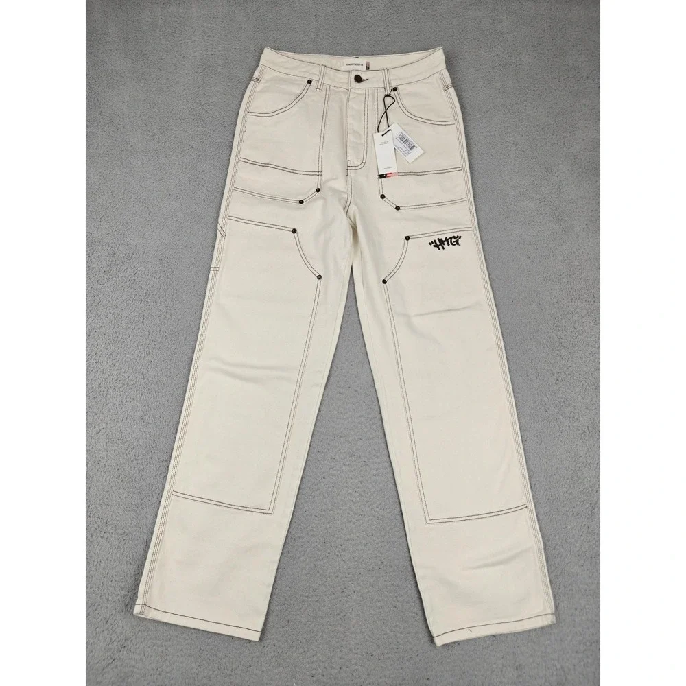 Honor The Gift Pants Womens Medium White Carpenter Twill Straight Leg Workwear - Picture 1 of 8
